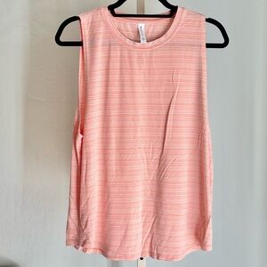 ATHLETA Womens Cloudlight Striped Muscle Tank Top Workout Coral White Large